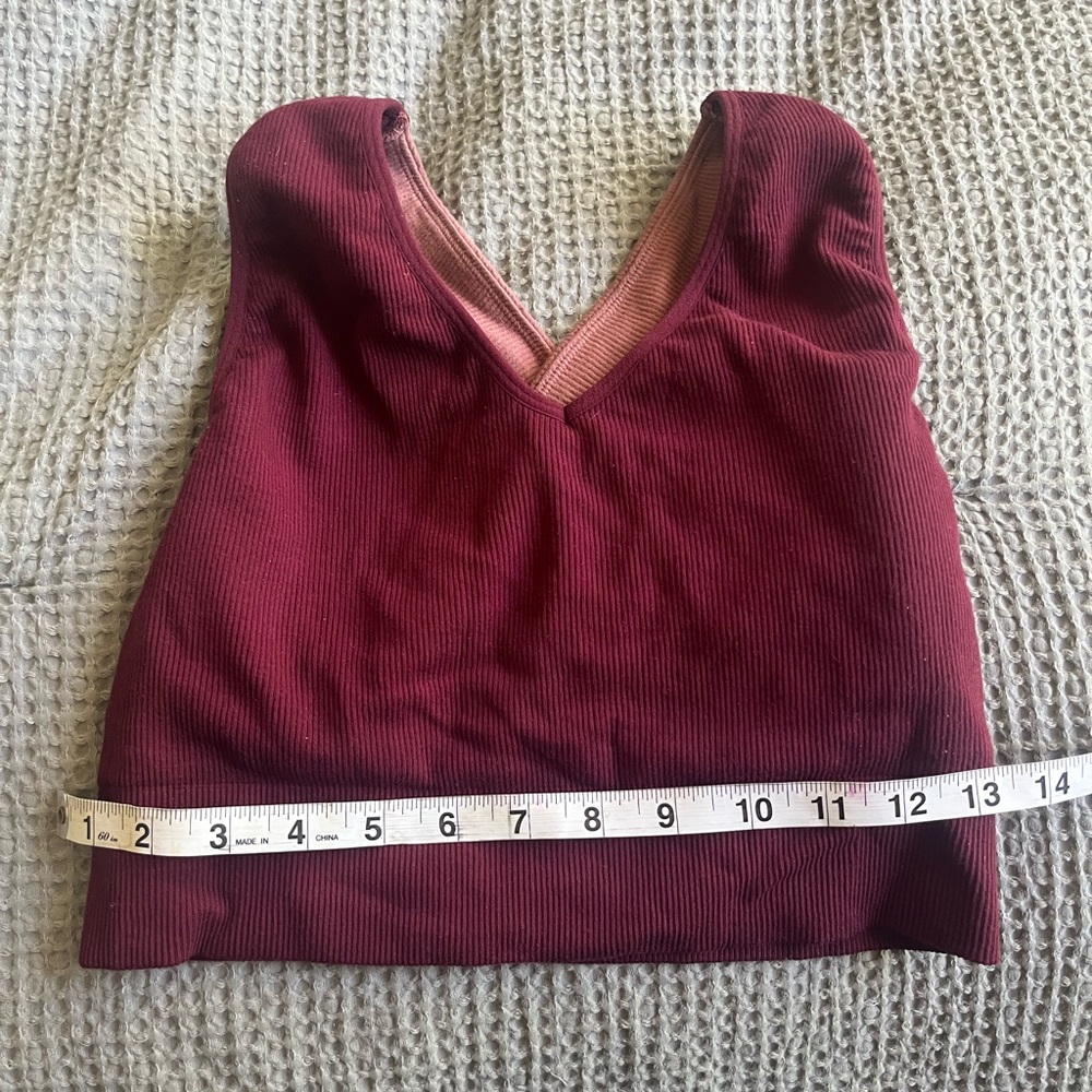 Fabletics Burgundy V-Neck Ribbed Cropped Tank Top/ Sports Bra